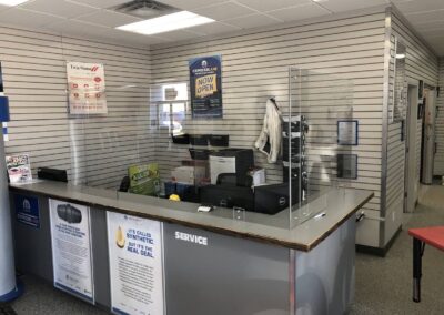 Reception desk sneeze shield custom install